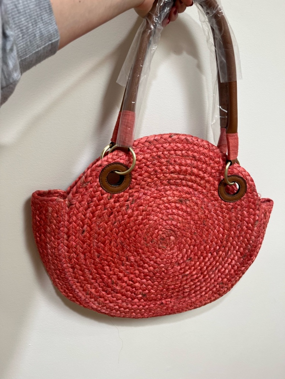 J. Jill round woven jute straw tote bag NWOT